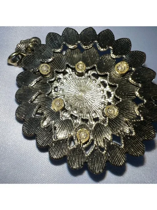 Blue Crystal Flower Pendant Necklace Jewelry Antique Style - Picture 3 of 3